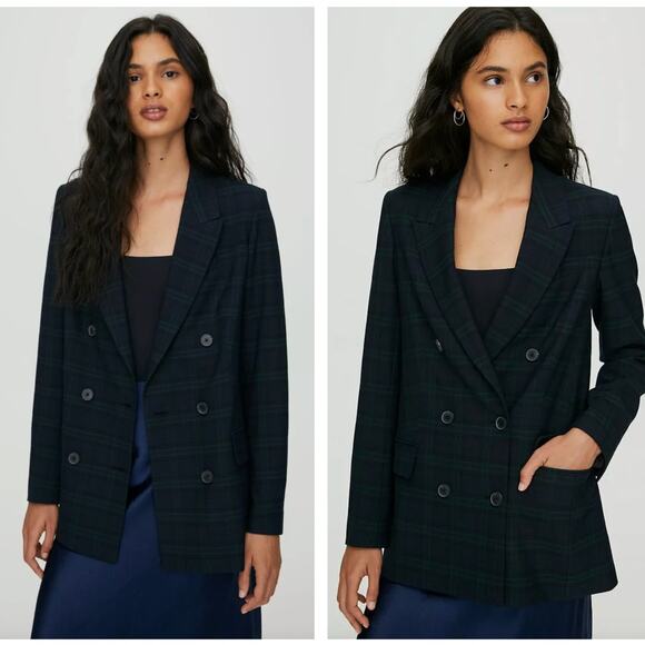 BABATON x ARITZIA Samuel Double Breasted Blazer Navy Everest Green Plaid {3C1}